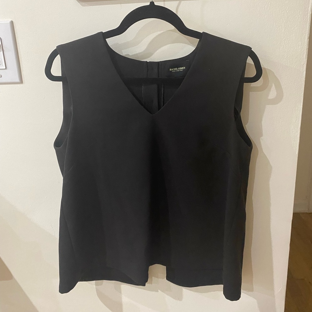 Rachel Comey Black Sleeveless V Neck Top Size 4 6 M A Line Open Back